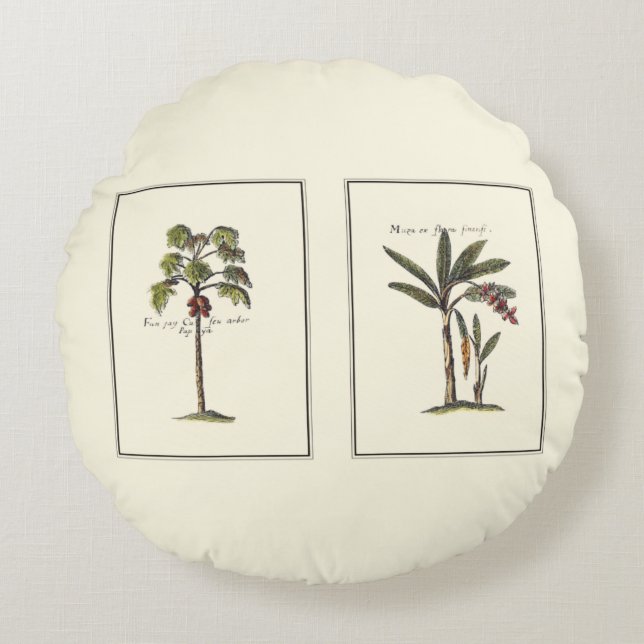 Two Miniature Framed Palm Trees Round Pillow (Front)