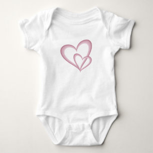 Two Modern Pink Hearts Abstract Art Baby Bodysuit