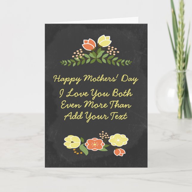 Two Moms I Love You Personalized Flower Chalkboard Card (Front)