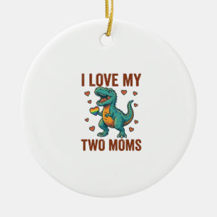 Two Moms Pride Dinosaur Vector T-Shirt Design_1 Ceramic Ornament
