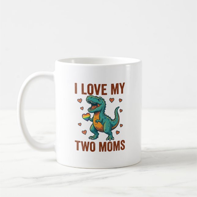 Two Moms Pride Dinosaur Vector T-Shirt Design_1 Coffee Mug (Left)