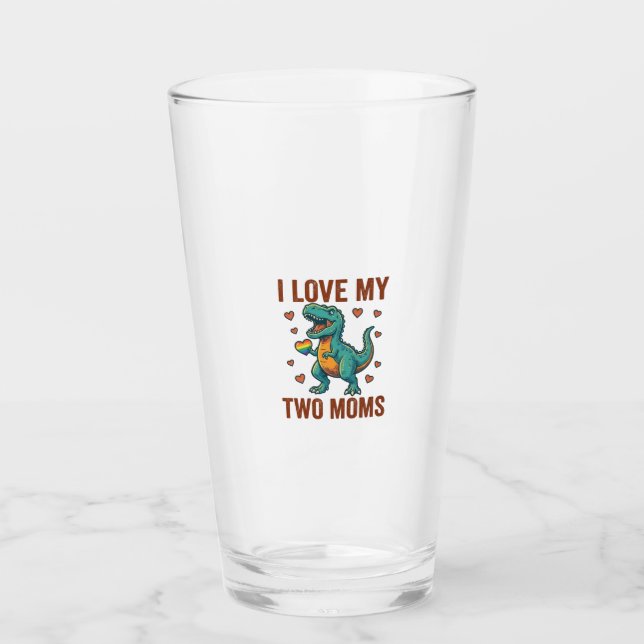 Two Moms Pride Dinosaur Vector T-Shirt Design_1 Glass (Front)