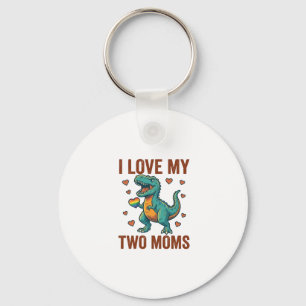 Two Moms Pride Dinosaur Vector T-Shirt Design_1 Keychain