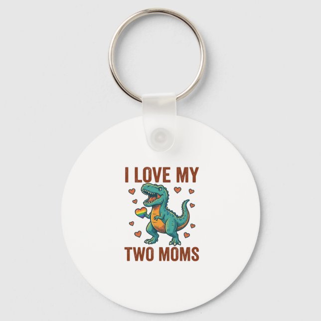Two Moms Pride Dinosaur Vector T-Shirt Design_1 Keychain (Front)