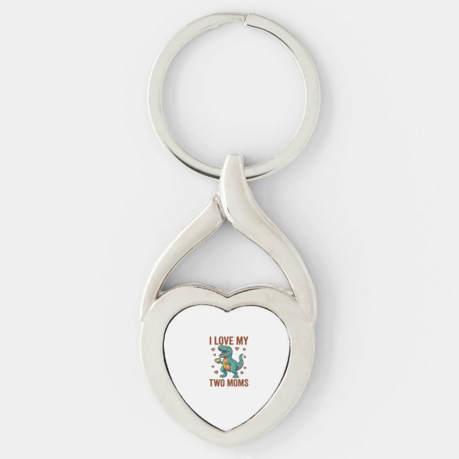 Two Moms Pride Dinosaur Vector T-Shirt Design_1 Keychain (Front)