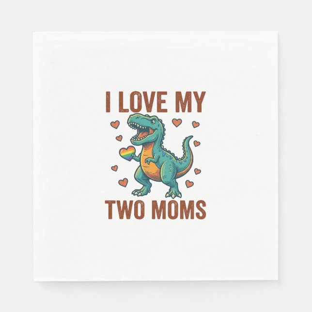 Two Moms Pride Dinosaur Vector T-Shirt Design_1 Napkin (Front)