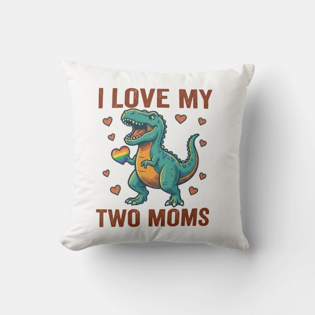 Two Moms Pride Dinosaur Vector T-Shirt Design_1 Throw Pillow (Front)