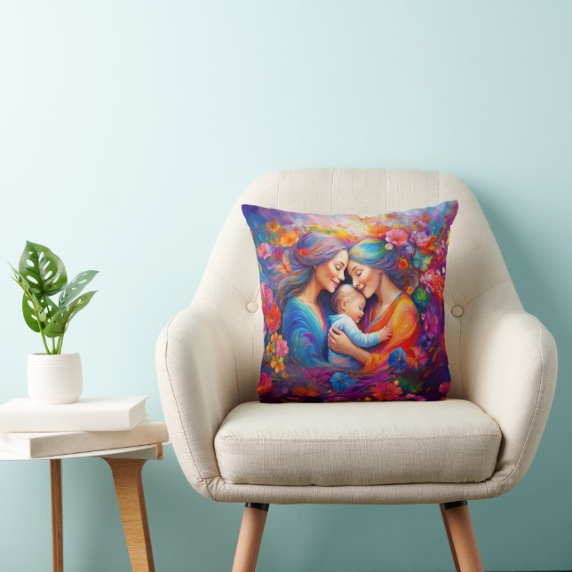 Two Moms with their Baby Throw Pillow (Chair)