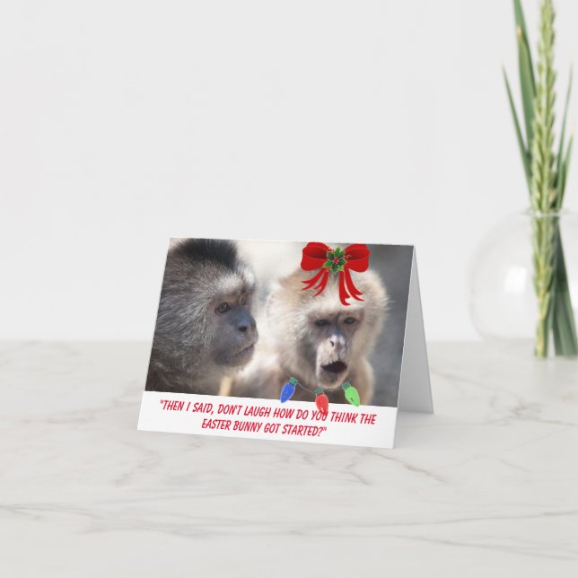 Two Monkeys Talking Funny Christmas Card (Front)
