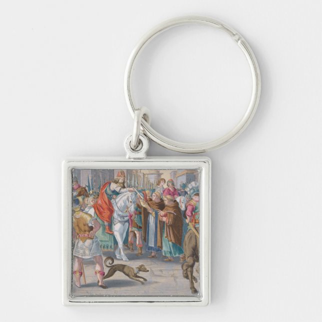 Two Monks Present Silkworms Smuggled from China to Keychain (Front)