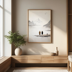 Two Monks Zen Minimalist Ink Painting Wall Art