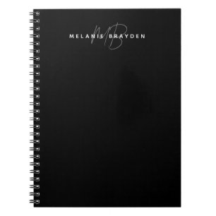 Two Monogram Black Modern Minimalist Name Notebook