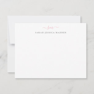 Two Monogram Girly Script Light Blush Pink Grey Card