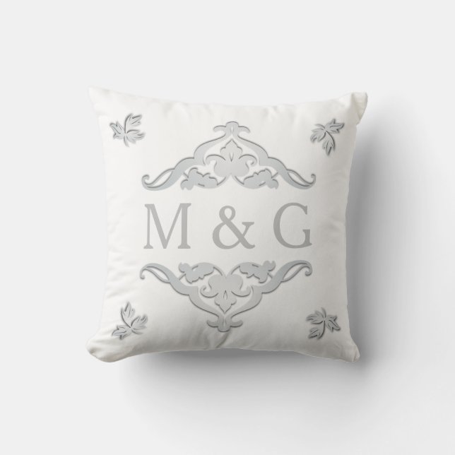 Two Monograms with Scrollwork and Leaves A24 Throw Pillow (Front)