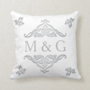 Two Monograms with Scrollwork and Leaves A24 Throw Pillow