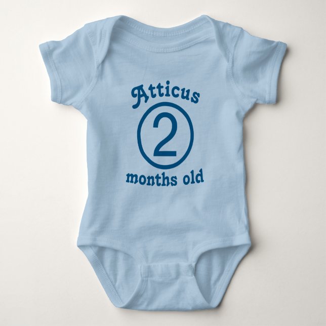 Two Months Old Personalized Blue Baby Bodysuit (Front)