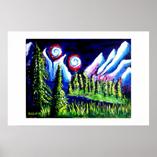 Two moons mountains art poster (Front)