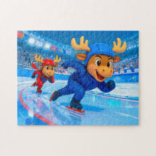 Two Moose Speed Skating on an Icy Track Jigsaw Puzzle