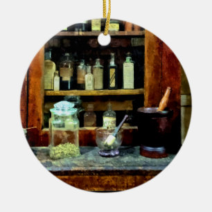 Two Mortar and Pestles and Glass Jar Ceramic Ornament