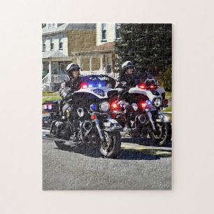 Two Motorcycle Cops With Flashing Lights Jigsaw Puzzle