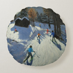 Two mountain huts Pleney Morzine Round Pillow