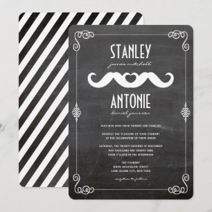 Two Moustaches Love Vintage Chalkboard Gay Wedding Invitation