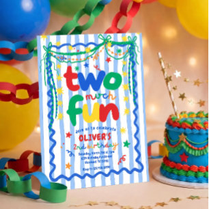 Two much fun 2nd Birthday Invitation for Boy