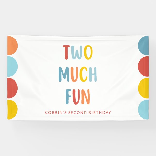 Two Much Fun 2nd Birthday Party Banner (Horizontal)