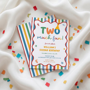 Two Much Fun 2nd Hat Birthday Invitation