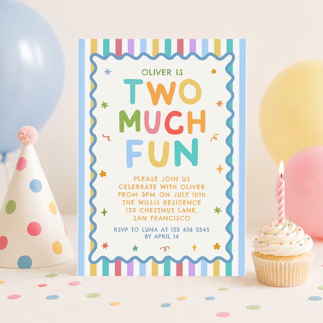 Two Much Fun Colourful 2nd Birthday Invitation (Creator Uploaded)