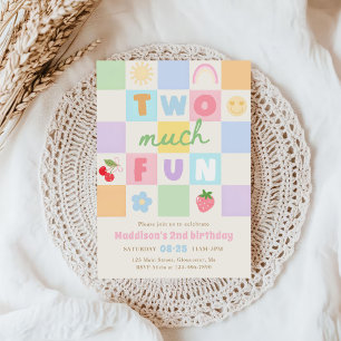 Two much Fun Colourful Gingham 2nd Birthday Invitation