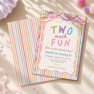 Two much Fun Colourful Striped 2nd Birthday Invitation