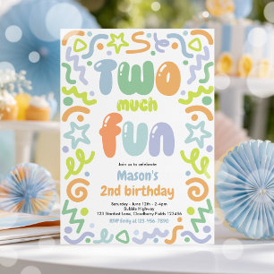 Two Much Fun Confetti Balloon 2nd Birthday  Invitation