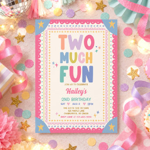 Two Much Fun Whimsical Girl 2nd Birthday Party Invitation