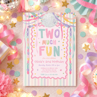 Two Much Fun Whimsical Girl 2nd Birthday Party Invitation