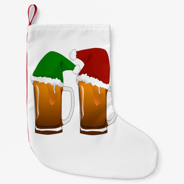 Two Mugs of Christmas Beer Cheer Small Christmas Stocking (Front)