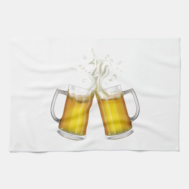 Two mugs with a light beer. kitchen towel (Horizontal)