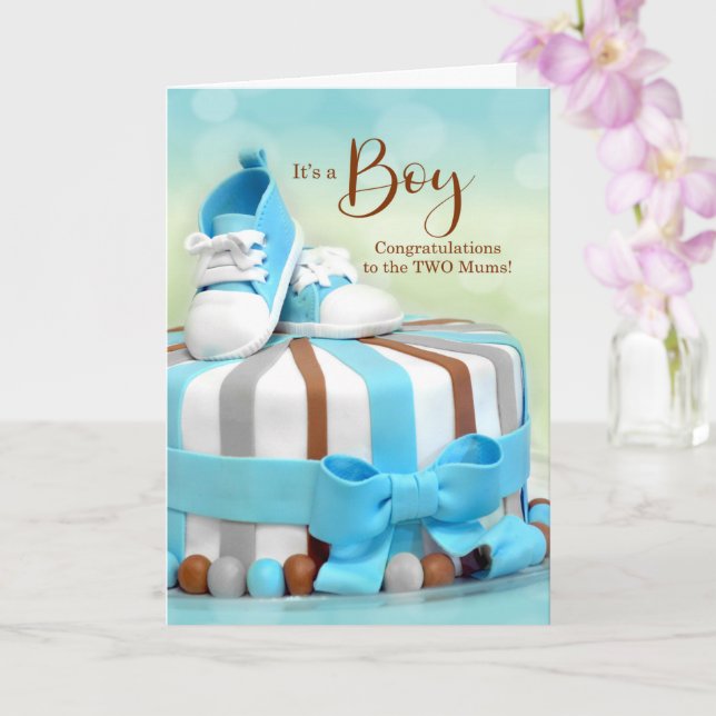 TWO MUMS New Baby Boy Congratulations Card (Orchid)