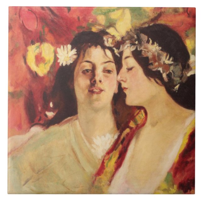 Two Muses of Spring (by Stefan Luchian) Tile (Front)