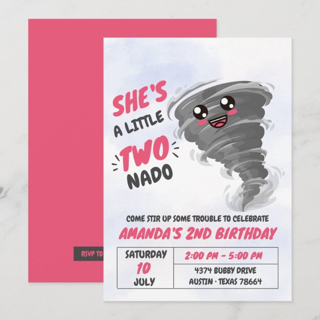 Two-Nado Tornado Second Birthday Party  Invitation (Front/Back)