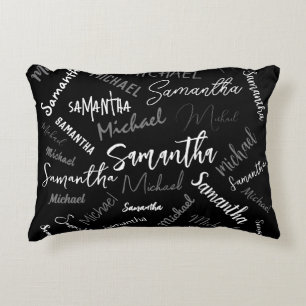 Two names couple pattern monogram black grey white accent pillow