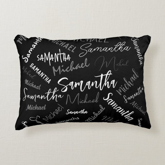 Two names couple pattern monogram black grey white accent pillow (Front)