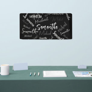 Two names couple pattern monogram black grey white banner