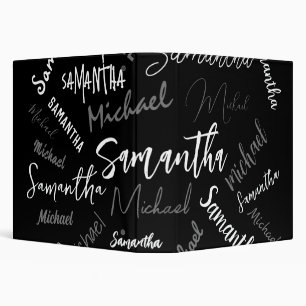 Two names couple pattern monogram black grey white binder