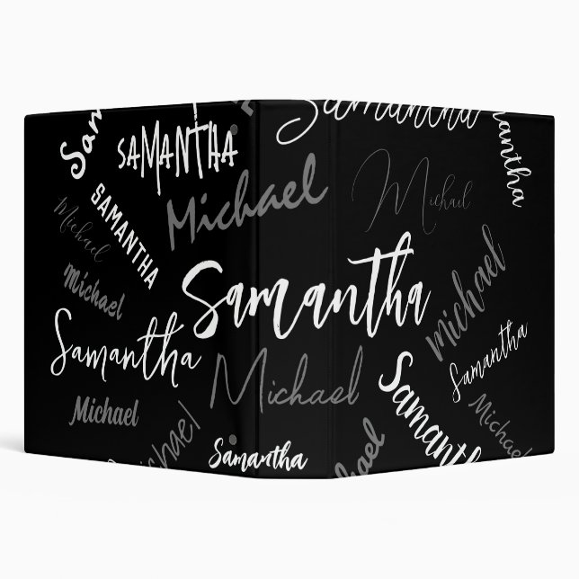 Two names couple pattern monogram black grey white binder (Background)