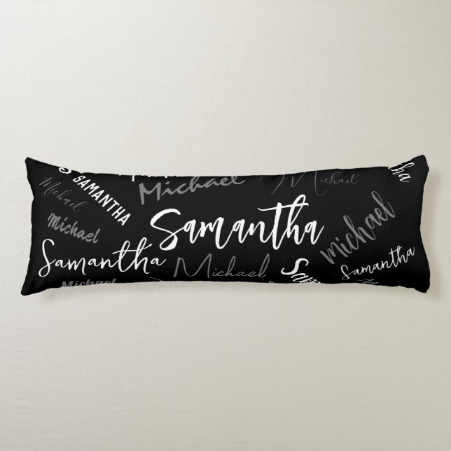 Two names couple pattern monogram black grey white body pillow (Front)