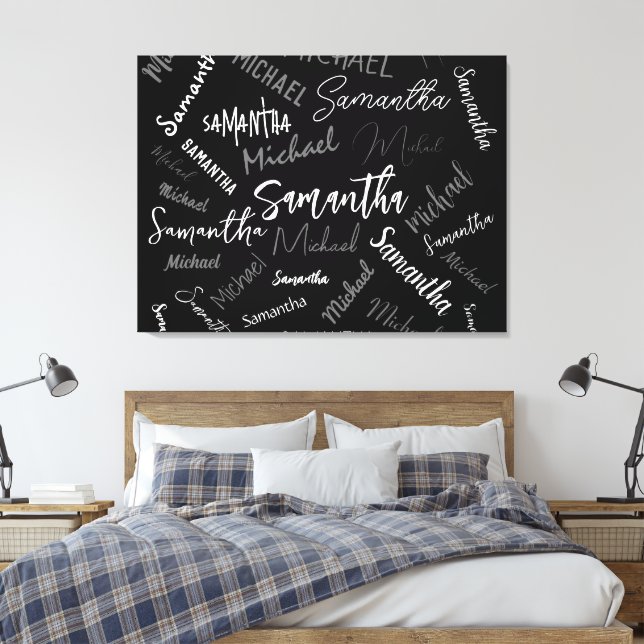 Two names couple pattern monogram black grey white canvas print (Insitu(Bedroom))