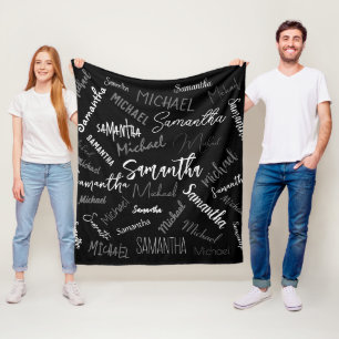 Two names couple pattern monogram black grey white fleece blanket