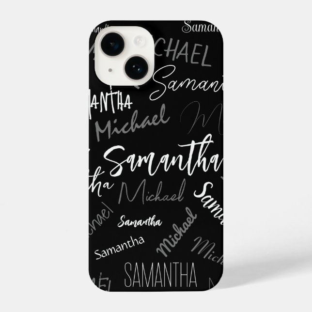 Two names couple pattern monogram black grey white iPhone case (Back)