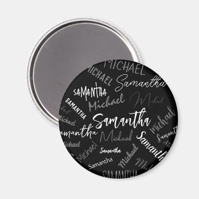 Two names couple pattern monogram black grey white magnet (Front/Back)